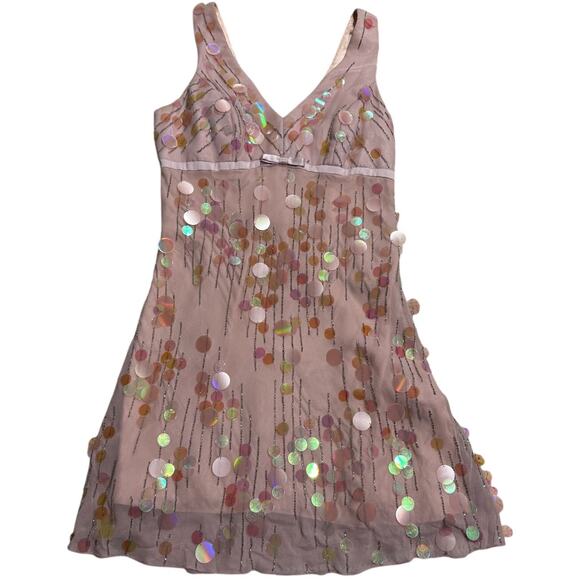 Sue Wong Dresses & Skirts - VTG Sue Wong Nocturne Mini Dress Silk Double V Neck Sz 8 Pink Paillettes Beaded